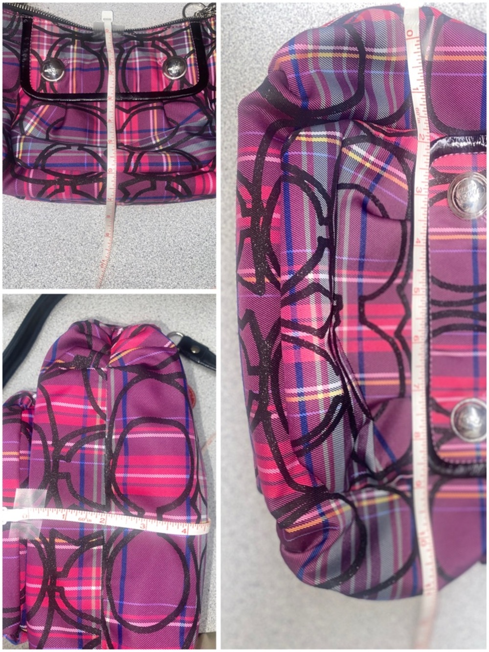 Coach Poppy Pink/Purple/Black Tartan Groovy Shoulder/Crossbody Bag EUC - Picture 15 of 15